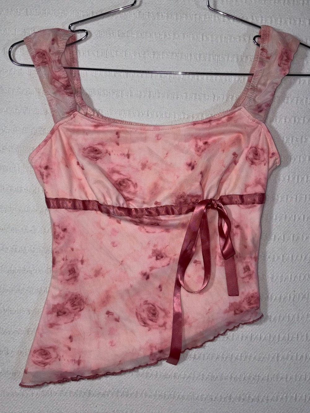 Womens Y2K Coquette Floral Asymmetrical Tank Top Size S Pink Ballet Fairy Girly